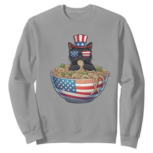 Funny Black Cats Eat Ramen Sweatshirt American Flag 4th Of July