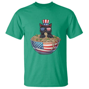 Funny Black Cats Eat Ramen T Shirt American Flag 4th Of July