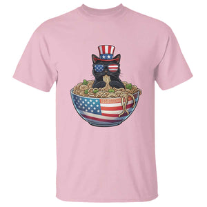 Funny Black Cats Eat Ramen T Shirt American Flag 4th Of July