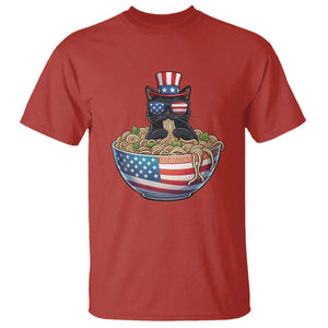Funny Black Cats Eat Ramen T Shirt American Flag 4th Of July
