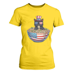 Funny Black Cats Eat Ramen T Shirt For Women American Flag 4th Of July