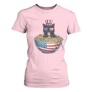 Funny Black Cats Eat Ramen T Shirt For Women American Flag 4th Of July