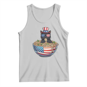 Funny Black Cats Eat Ramen Tank Top American Flag 4th Of July