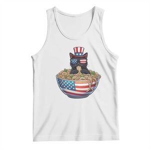 Funny Black Cats Eat Ramen Tank Top American Flag 4th Of July