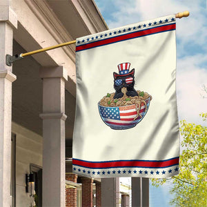 Funny Black Cats Eat Ramen Patriotic Garden Flag American Flag 4th Of July