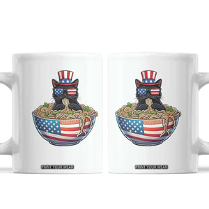 Funny Black Cats Eat Ramen Coffee Mug American Flag 4th Of July