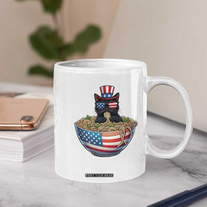 Funny Black Cats Eat Ramen Coffee Mug American Flag 4th Of July