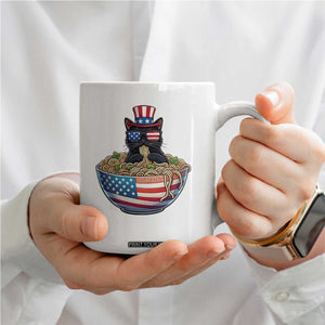 Funny Black Cats Eat Ramen Coffee Mug American Flag 4th Of July