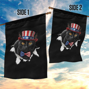 Funny Black Cat With Uncle Sam Hat Garden Flag Patriotic Pet Lover