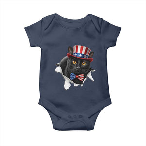 Funny Black Cat With Uncle Sam Hat Baby Onesie Patriotic Pet Lover
