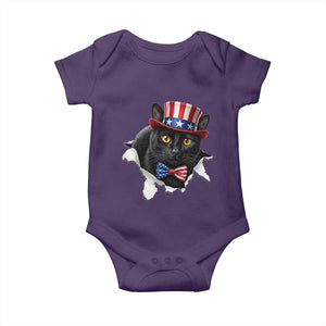 Funny Black Cat With Uncle Sam Hat Baby Onesie Patriotic Pet Lover