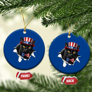Funny Black Cat With Uncle Sam Hat Ceramic Ornament Patriotic Pet Lover