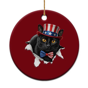 Funny Black Cat With Uncle Sam Hat Ceramic Ornament Patriotic Pet Lover