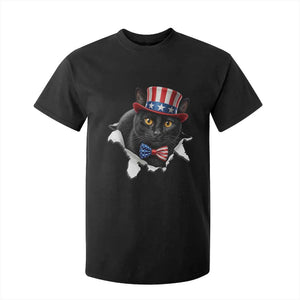 Funny Black Cat With Uncle Sam Hat T Shirt For Kid Patriotic Pet Lover