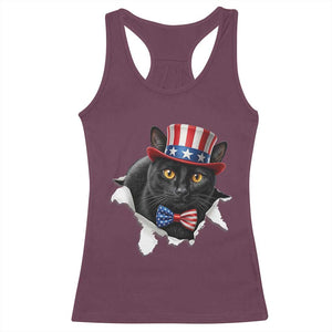 Funny Black Cat With Uncle Sam Hat Racerback Tank Top Patriotic Pet Lover