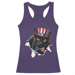 Funny Black Cat With Uncle Sam Hat Racerback Tank Top Patriotic Pet Lover