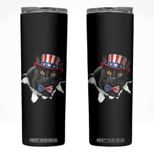 Funny Black Cat With Uncle Sam Hat Skinny Tumbler Patriotic Pet Lover