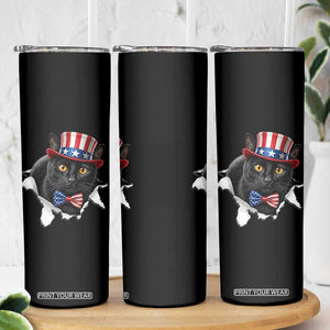 Funny Black Cat With Uncle Sam Hat Skinny Tumbler Patriotic Pet Lover