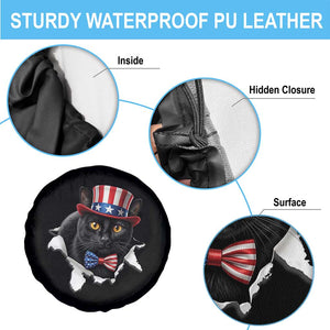 Funny Black Cat With Uncle Sam Hat Spare Tire Cover Patriotic Pet Lover