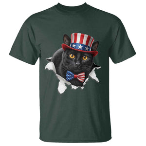 Funny Black Cat With Uncle Sam Hat T Shirt Patriotic Pet Lover
