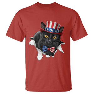 Funny Black Cat With Uncle Sam Hat T Shirt Patriotic Pet Lover