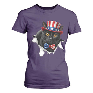 Funny Black Cat With Uncle Sam Hat T Shirt For Women Patriotic Pet Lover