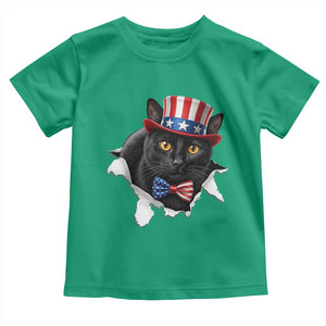 Funny Black Cat With Uncle Sam Hat Toddler T Shirt Patriotic Pet Lover