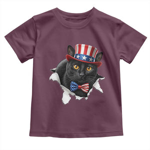 Funny Black Cat With Uncle Sam Hat Toddler T Shirt Patriotic Pet Lover
