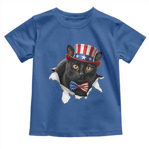 Funny Black Cat With Uncle Sam Hat Toddler T Shirt Patriotic Pet Lover
