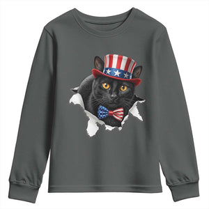 Funny Black Cat With Uncle Sam Hat Youth Sweatshirt Patriotic Pet Lover