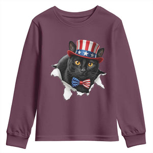 Funny Black Cat With Uncle Sam Hat Youth Sweatshirt Patriotic Pet Lover