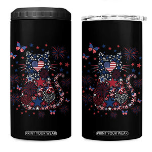 Funny Patriotic Cat Lover 4 in 1 Can Cooler Tumbler 4th Of July Freedom