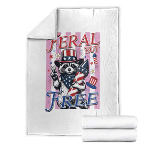 Funny Fourth Of July Raccoon Throw Blanket Feral But Free