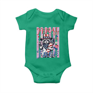 Funny Fourth Of July Raccoon Baby Onesie Feral But Free