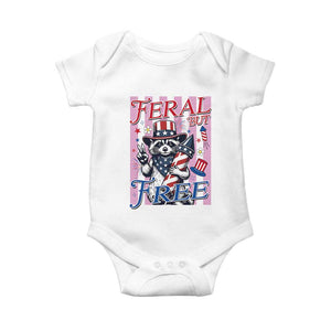 Funny Fourth Of July Raccoon Baby Onesie Feral But Free