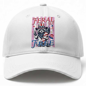 Funny Fourth Of July Raccoon Baseball Cap Feral But Free