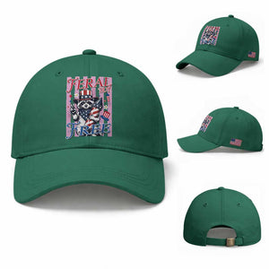 Funny Fourth Of July Raccoon Baseball Cap Feral But Free