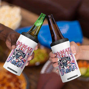 Funny Fourth Of July Raccoon 4 in 1 Can Cooler Tumbler Feral But Free