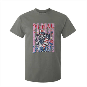 Funny Fourth Of July Raccoon T Shirt For Kid Feral But Free