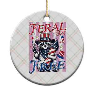 Funny Fourth Of July Raccoon Ceramic Ornament Feral But Free