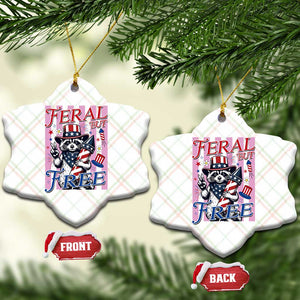 Funny Fourth Of July Raccoon Ceramic Ornament Feral But Free