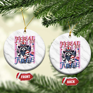 Funny Fourth Of July Raccoon Ceramic Ornament Feral But Free