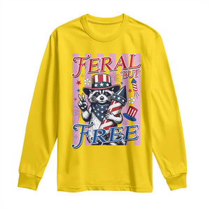 Funny Fourth Of July Raccoon Long Sleeve Shirt Feral But Free