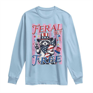 Funny Fourth Of July Raccoon Long Sleeve Shirt Feral But Free