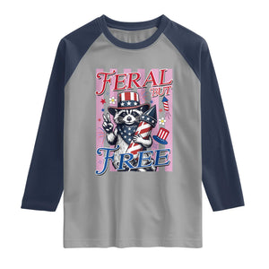 Funny Fourth Of July Raccoon Raglan Shirt Feral But Free
