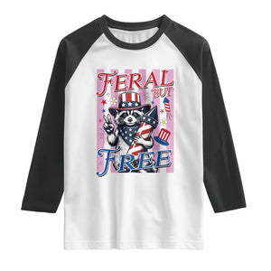 Funny Fourth Of July Raccoon Raglan Shirt Feral But Free