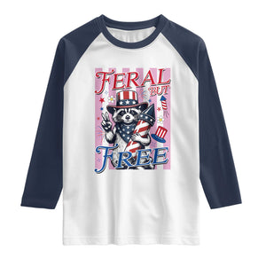 Funny Fourth Of July Raccoon Raglan Shirt Feral But Free