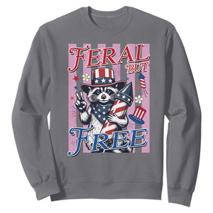 Funny Fourth Of July Raccoon Sweatshirt Feral But Free