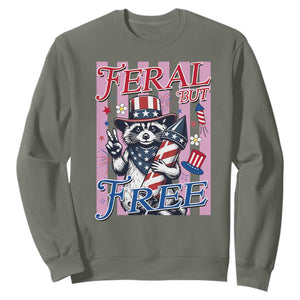 Funny Fourth Of July Raccoon Sweatshirt Feral But Free