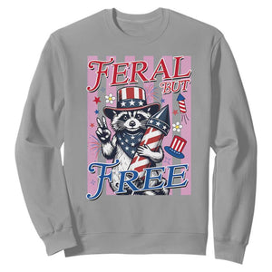Funny Fourth Of July Raccoon Sweatshirt Feral But Free